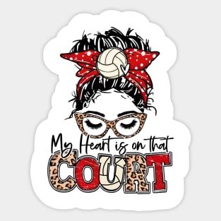 My Heart Is On That Court Volleyball Leopard, Volleyball Mom Sticker